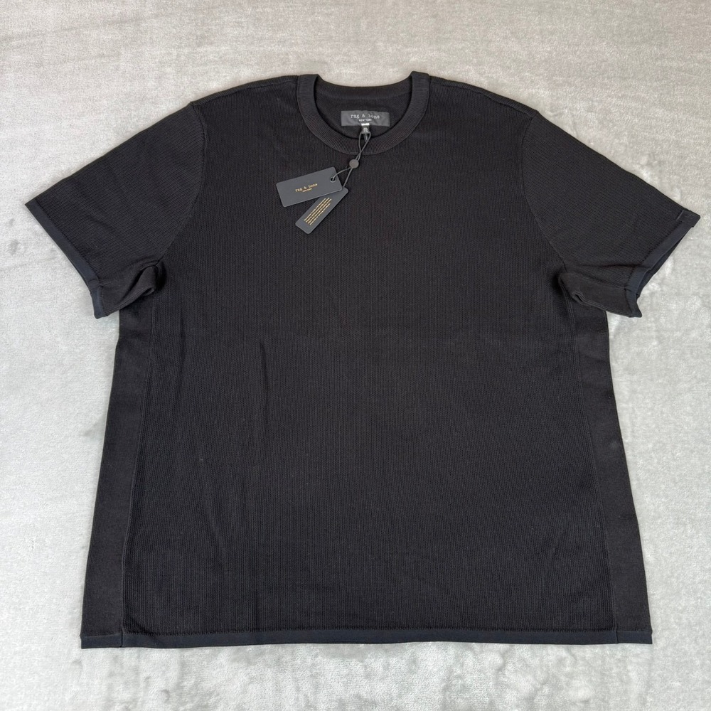 Rag & Bone Harvey Knit Tee T-Shirt Mens XXL Black Stretch Crewneck $198 New NWT